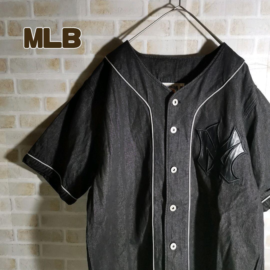 MLB　ベースボール　シャツ　グレー　刺繍　ヤンキース　デニム