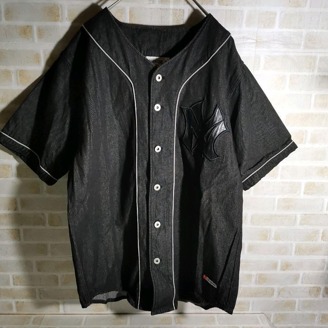 MLB　ベースボール　シャツ　グレー　刺繍　ヤンキース　デニム