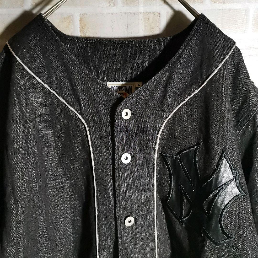 MLB　ベースボール　シャツ　グレー　刺繍　ヤンキース　デニム