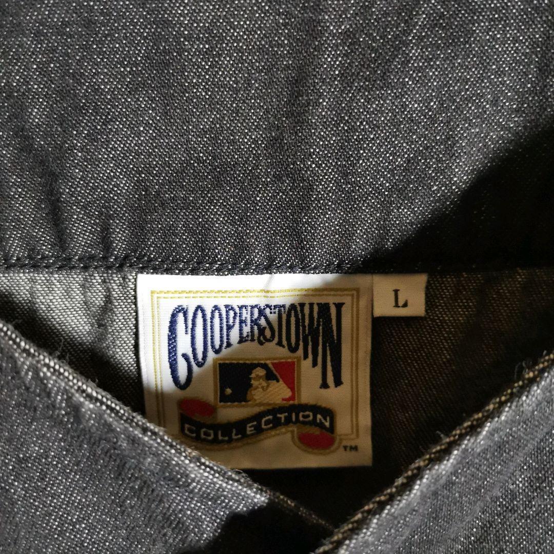 MLB　ベースボール　シャツ　グレー　刺繍　ヤンキース　デニム