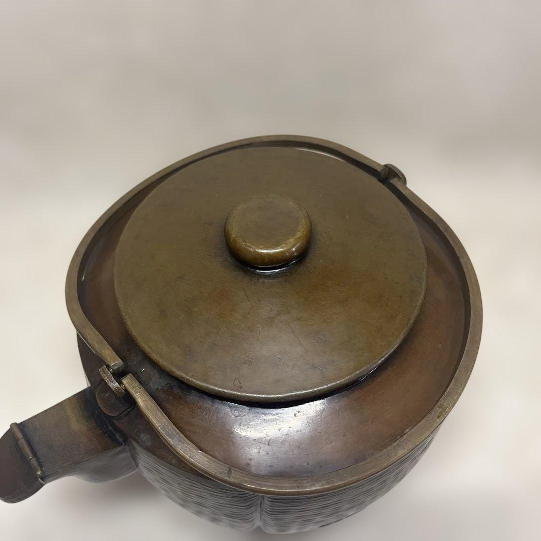 金誠堂製 銅製 打出鎚目 水次薬缶 割持手 水注 湯沸かし やかん 茶道具