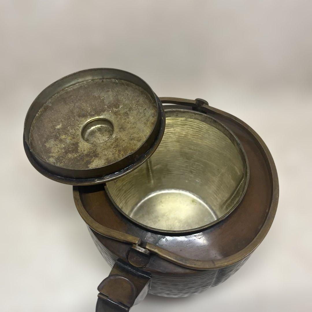 金誠堂製 銅製 打出鎚目 水次薬缶 割持手 水注 湯沸かし やかん 茶道具