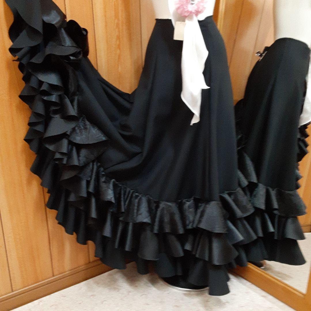 フラメンコ衣装　☆ファルダのみ　ブラックファルダ　豪華3段フリル