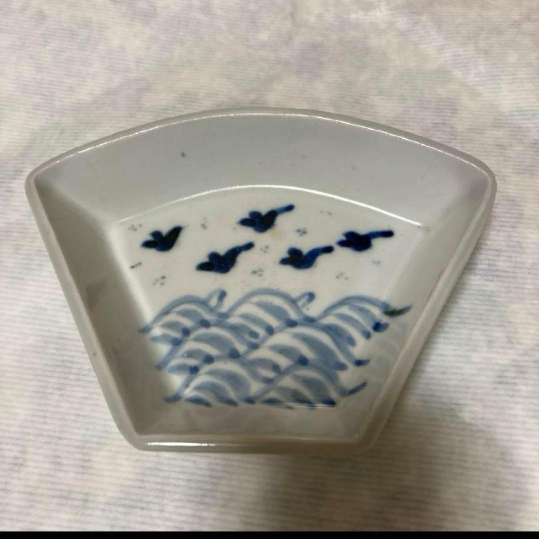 古い染め付け扇皿4枚まとめて