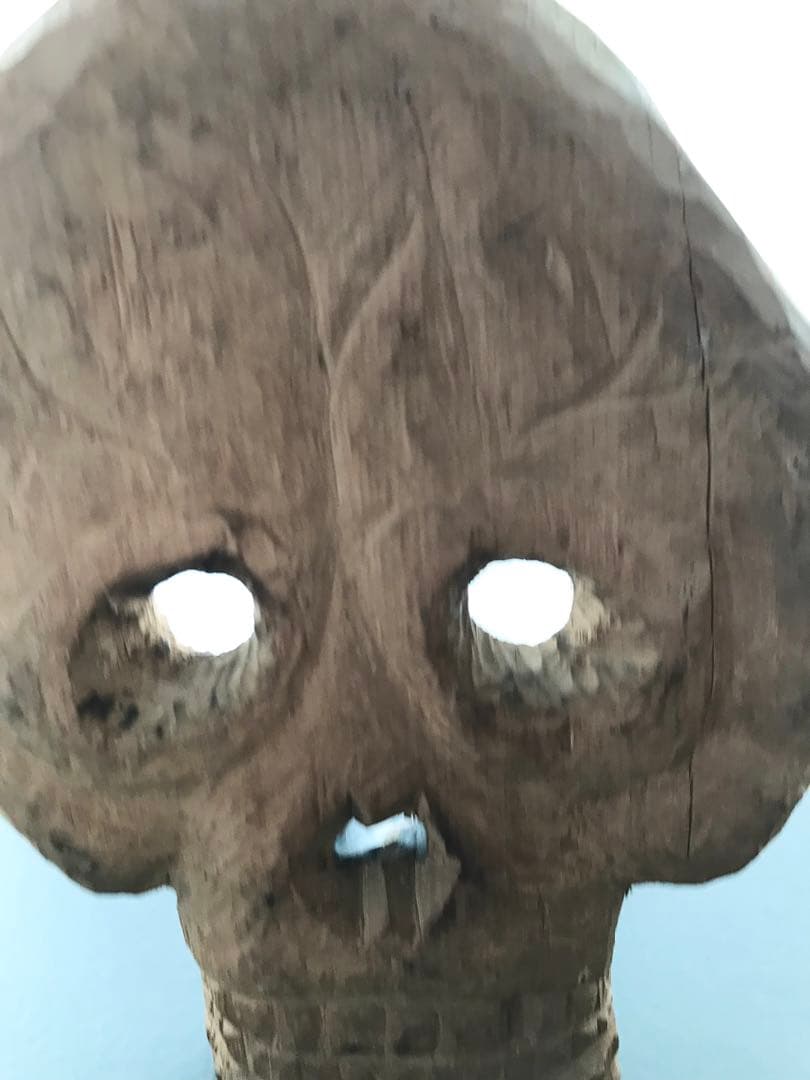 希少 骨董 在銘 髑髏 ドクロ 木彫り 一刀彫り 置物 オブジェ 昭和 時代