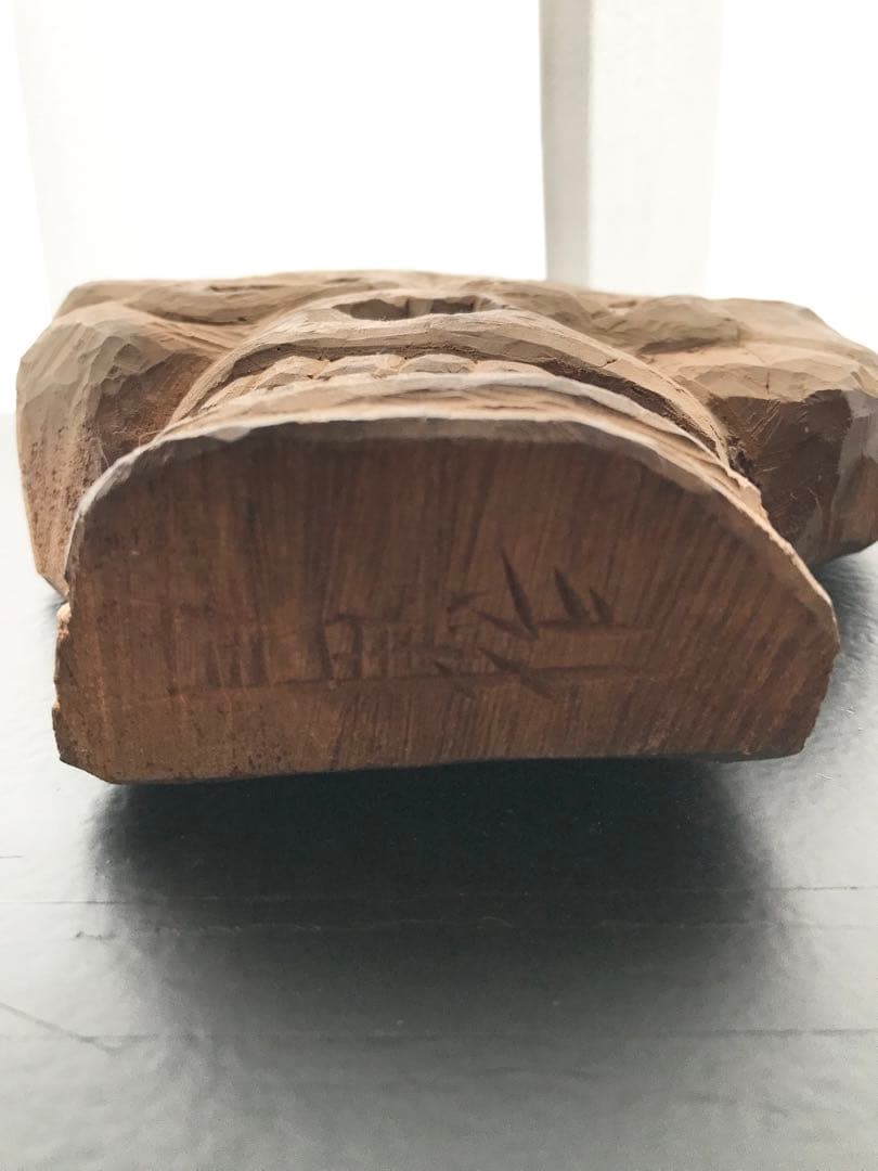 希少 骨董 在銘 髑髏 ドクロ 木彫り 一刀彫り 置物 オブジェ 昭和 時代