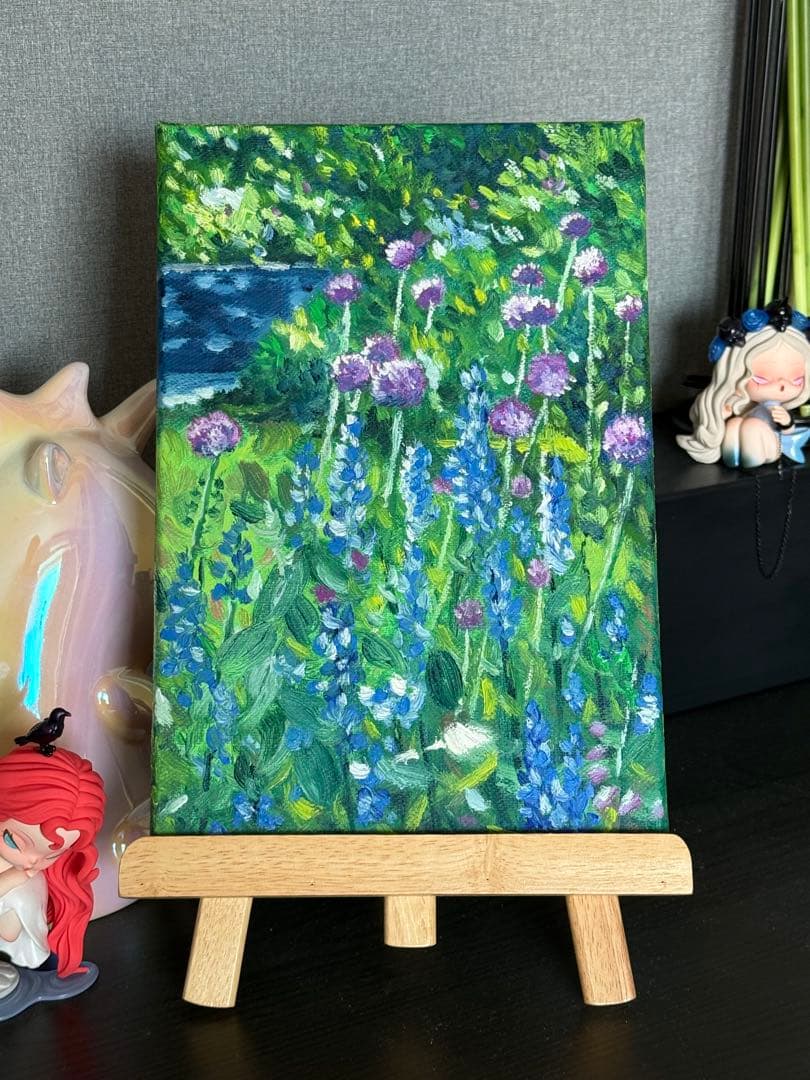 「ガーデンの午後」　手描き　油絵　風景画　原画　油彩画　印象派