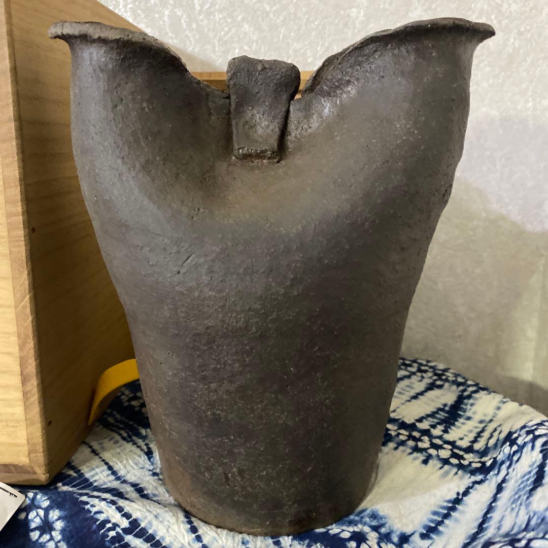 人間国宝　金重陶陽　備前　花入