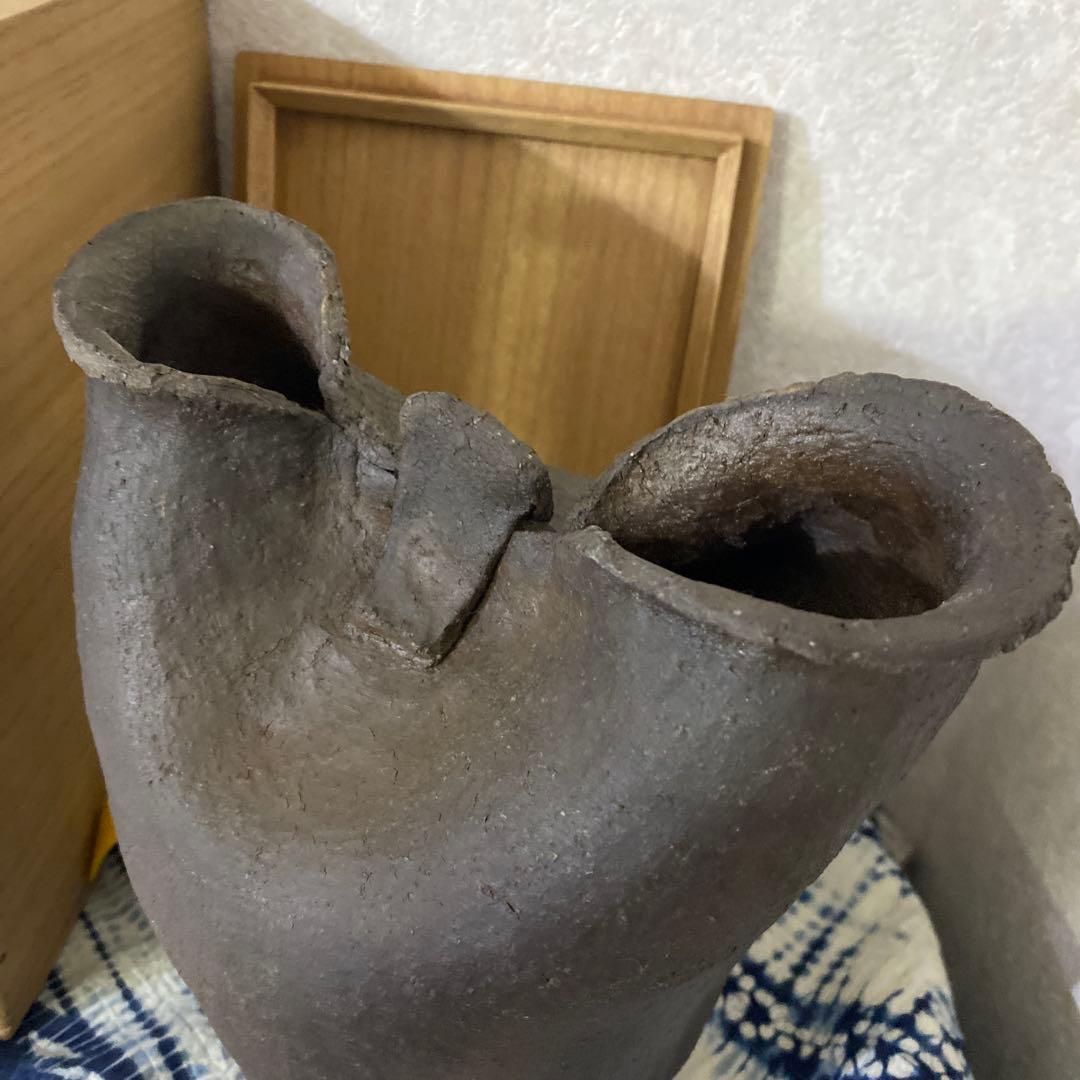 人間国宝　金重陶陽　備前　花入