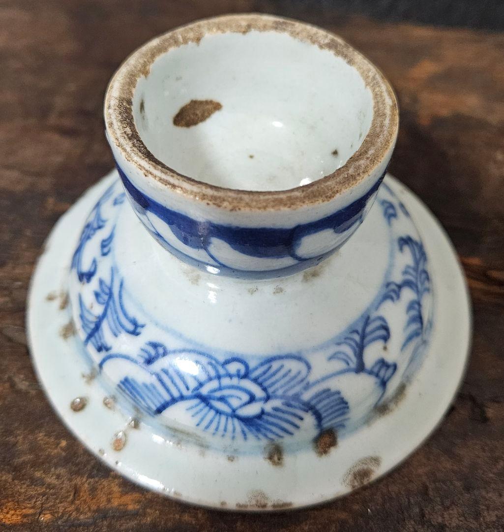 中国古美術　中国古陶磁器　中国古玩　明朝　明代　青華染付　古染付　花文　高付皿