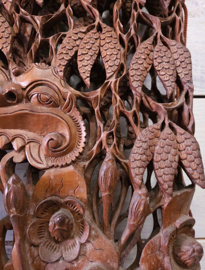 アンティーク インド 木彫りの壁掛け 天然木 木製 無垢材 仏教 古美術 彫刻