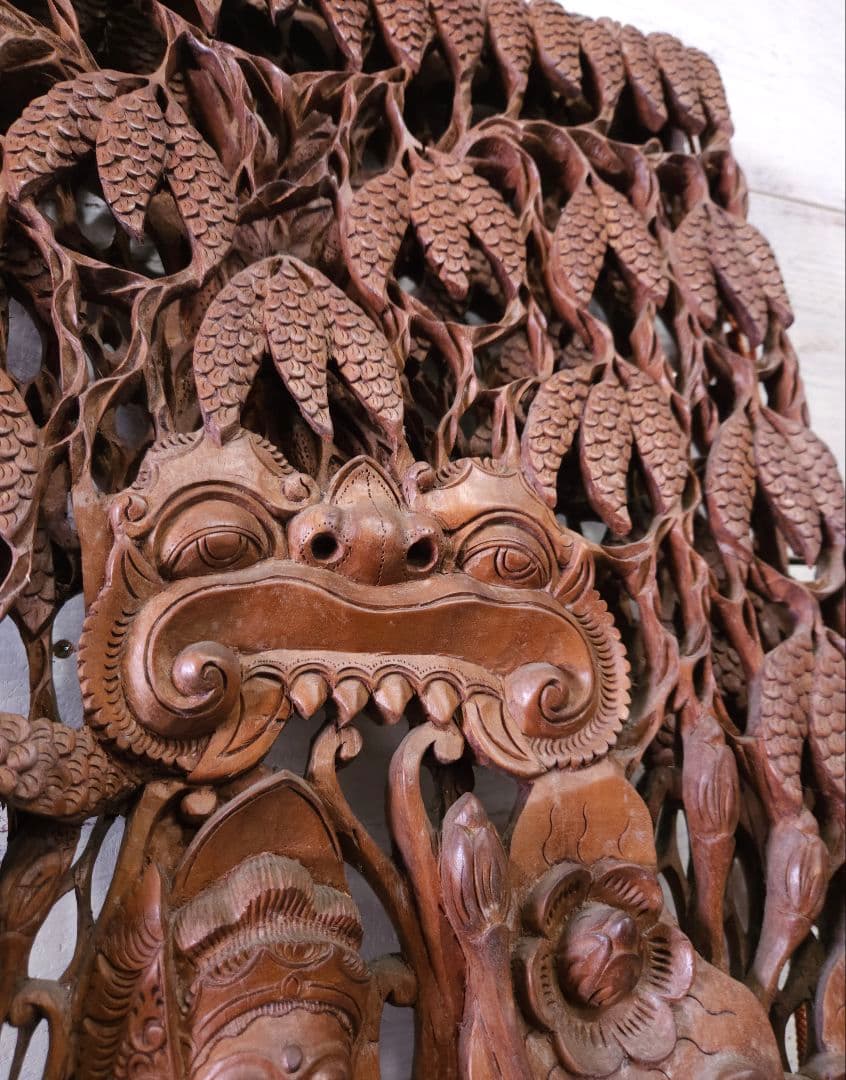 アンティーク インド 木彫りの壁掛け 天然木 木製 無垢材 仏教 古美術 彫刻