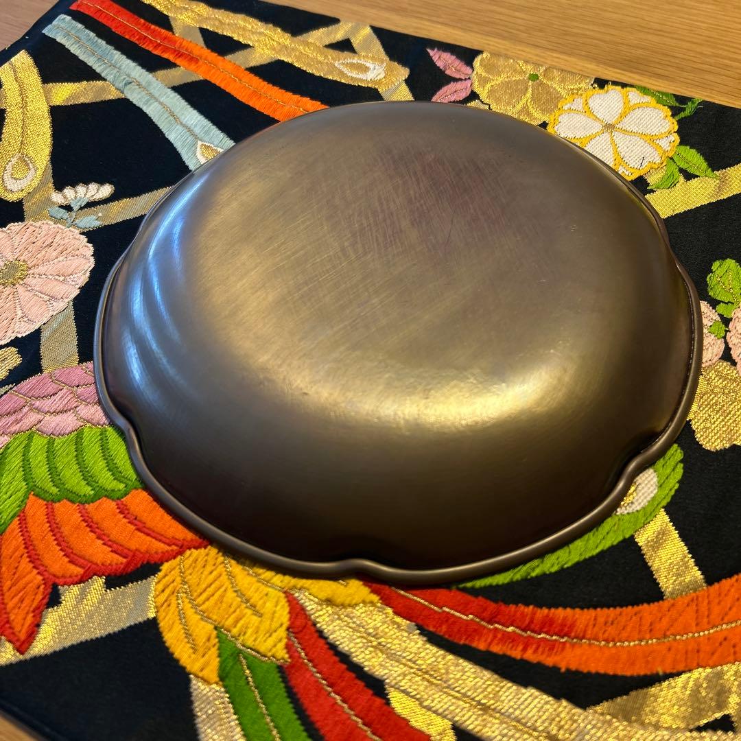 銅製　菓子皿　鎚起銅器　金属工芸品　ふぐ模様