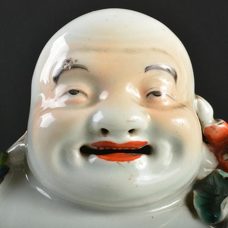 中国　景徳鎮　粉彩　布袋唐子像　置物　H　R6992