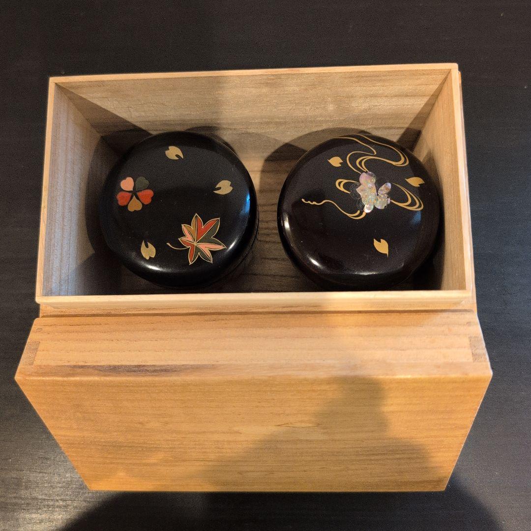 茶道具　桐柾茶通箱　木製漆棗二点　計三点