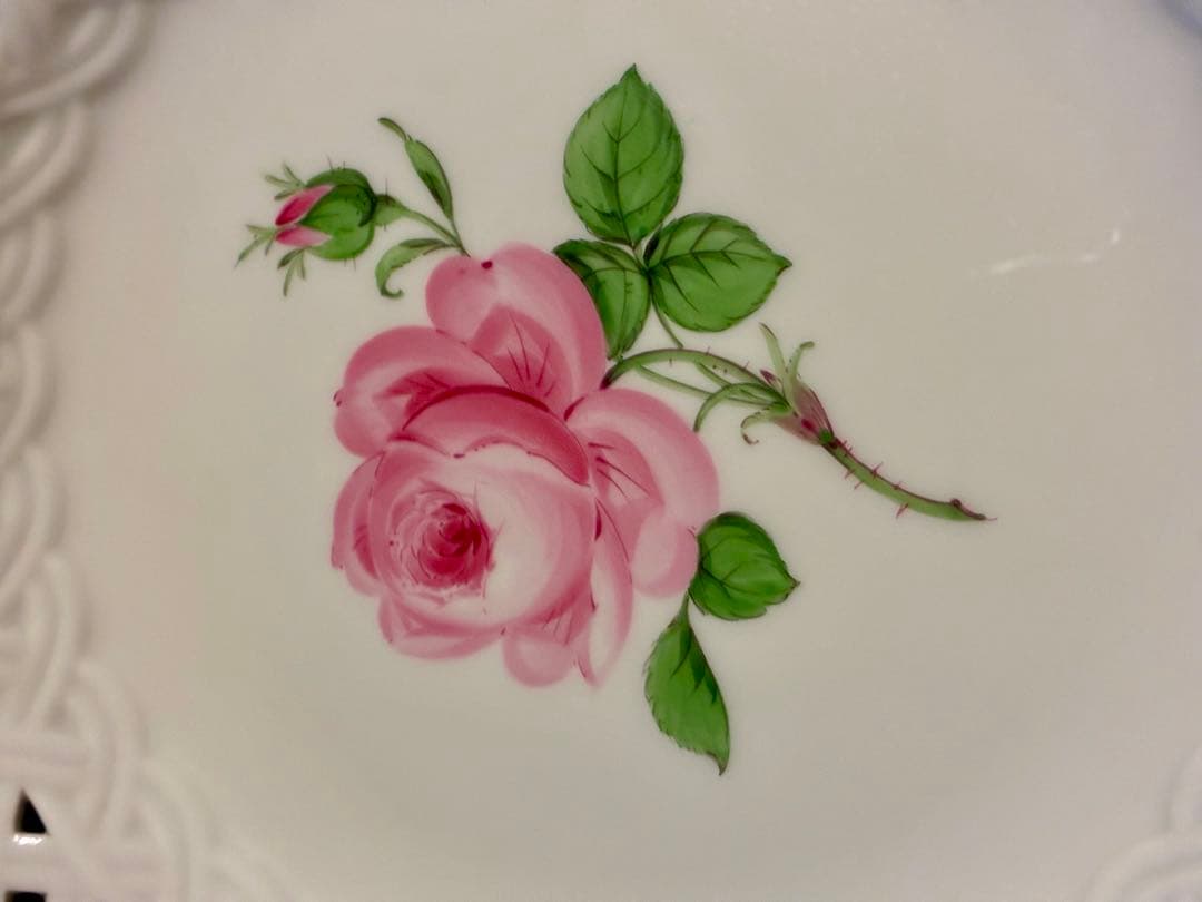 マイセン　ピンクローズ　21cm レース　プレート 金彩エッジ