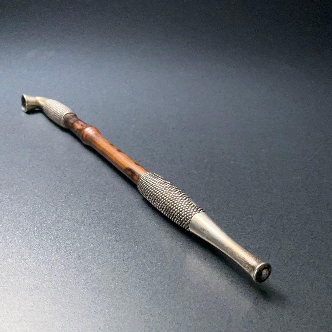 銀製煙管　霰文　キセル　アンティーク　骨董　6R1256お2