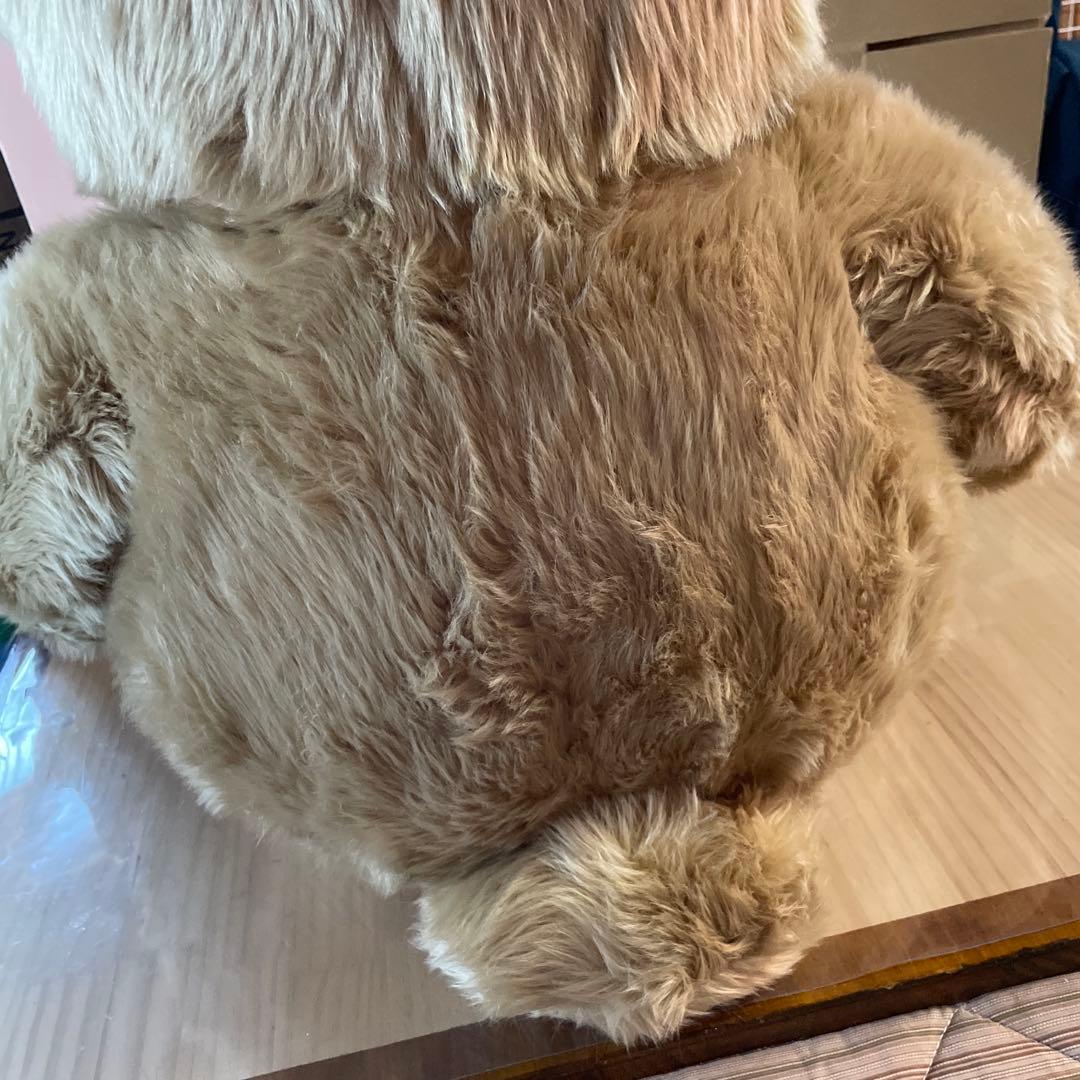 特大テディベアーお座りタイプ青色リボン付きぬいぐるみ