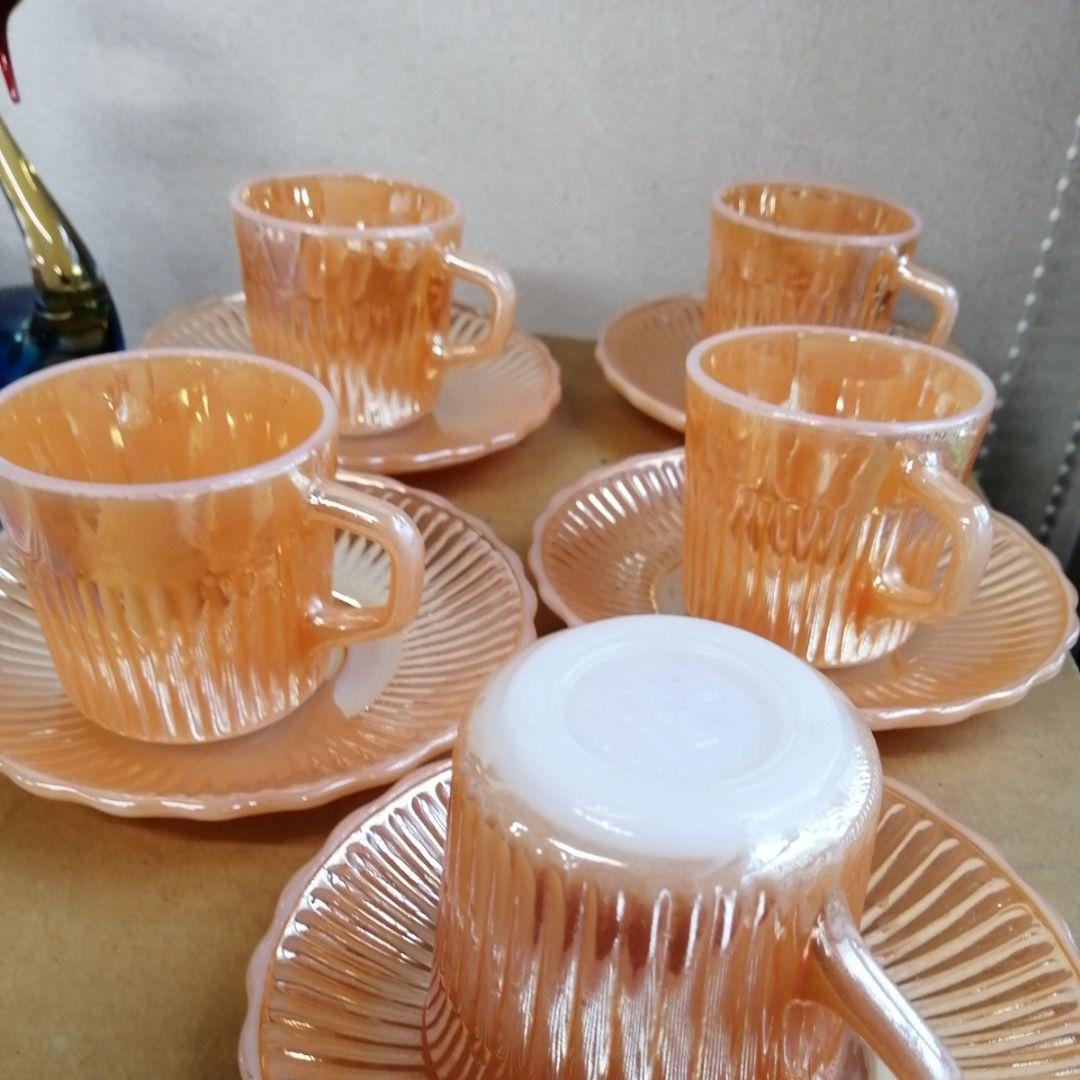 ファイヤーキング　マーキュリーグラス　カップ&ソーサー　ピーチラスター　５つ