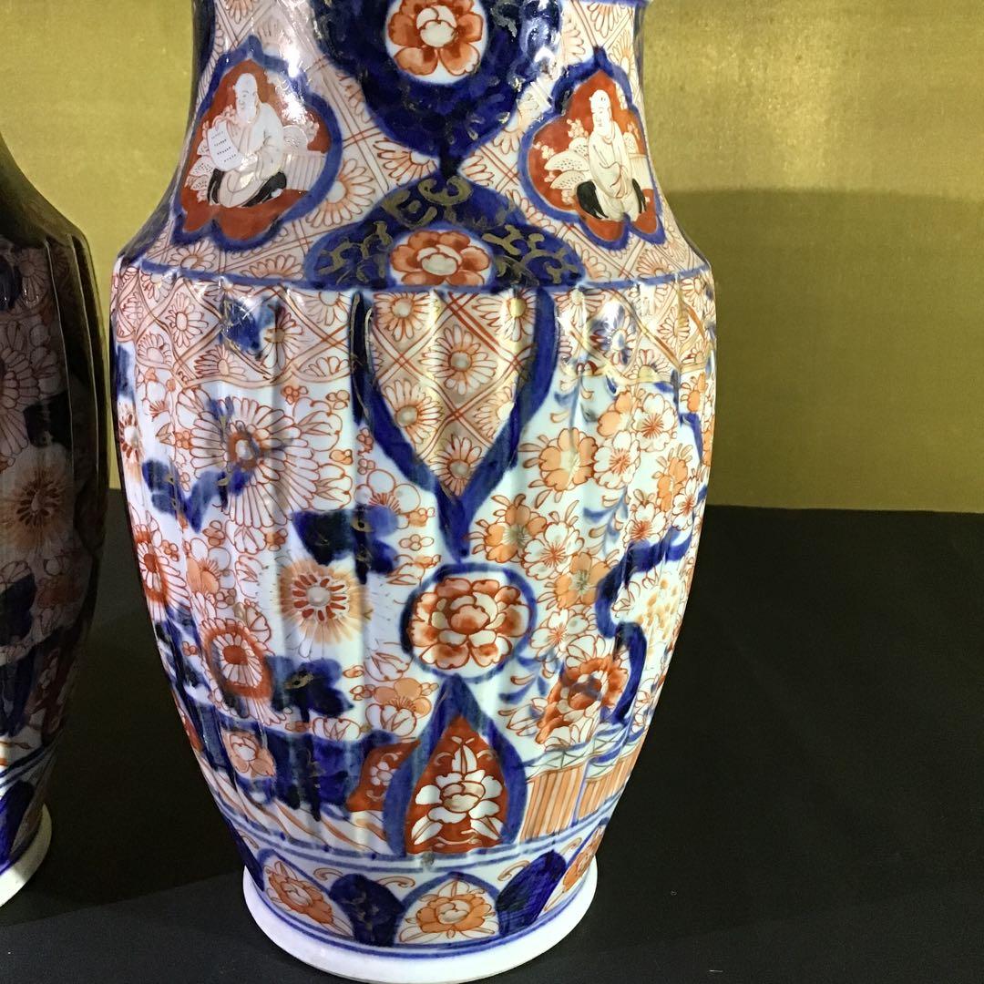 古伊万里色絵花瓶　一対　江戸期保証