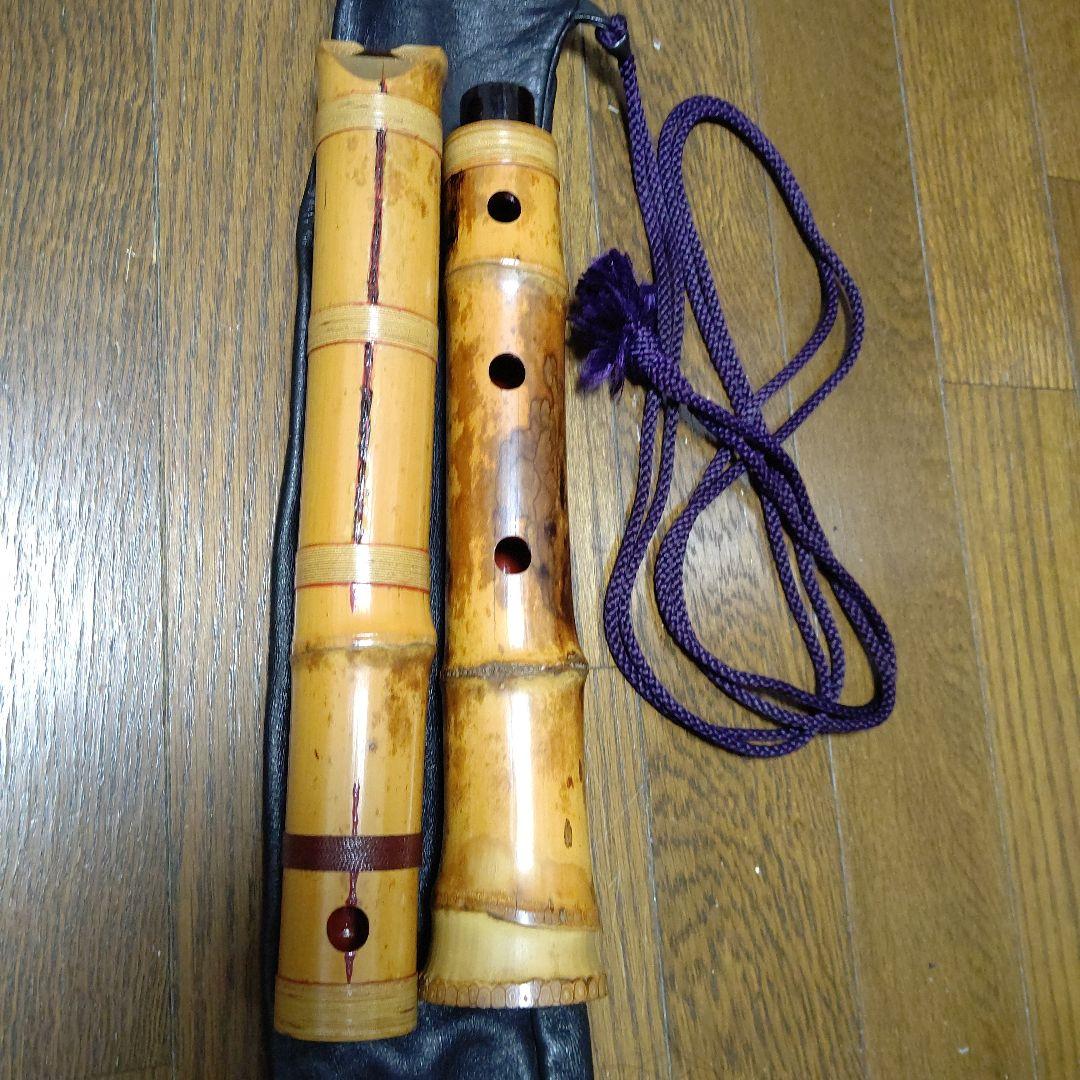 値下げ友正岳童銘一尺八寸管三印　皮袋付き検　尺八　伝統楽器　琴古流　和楽器
