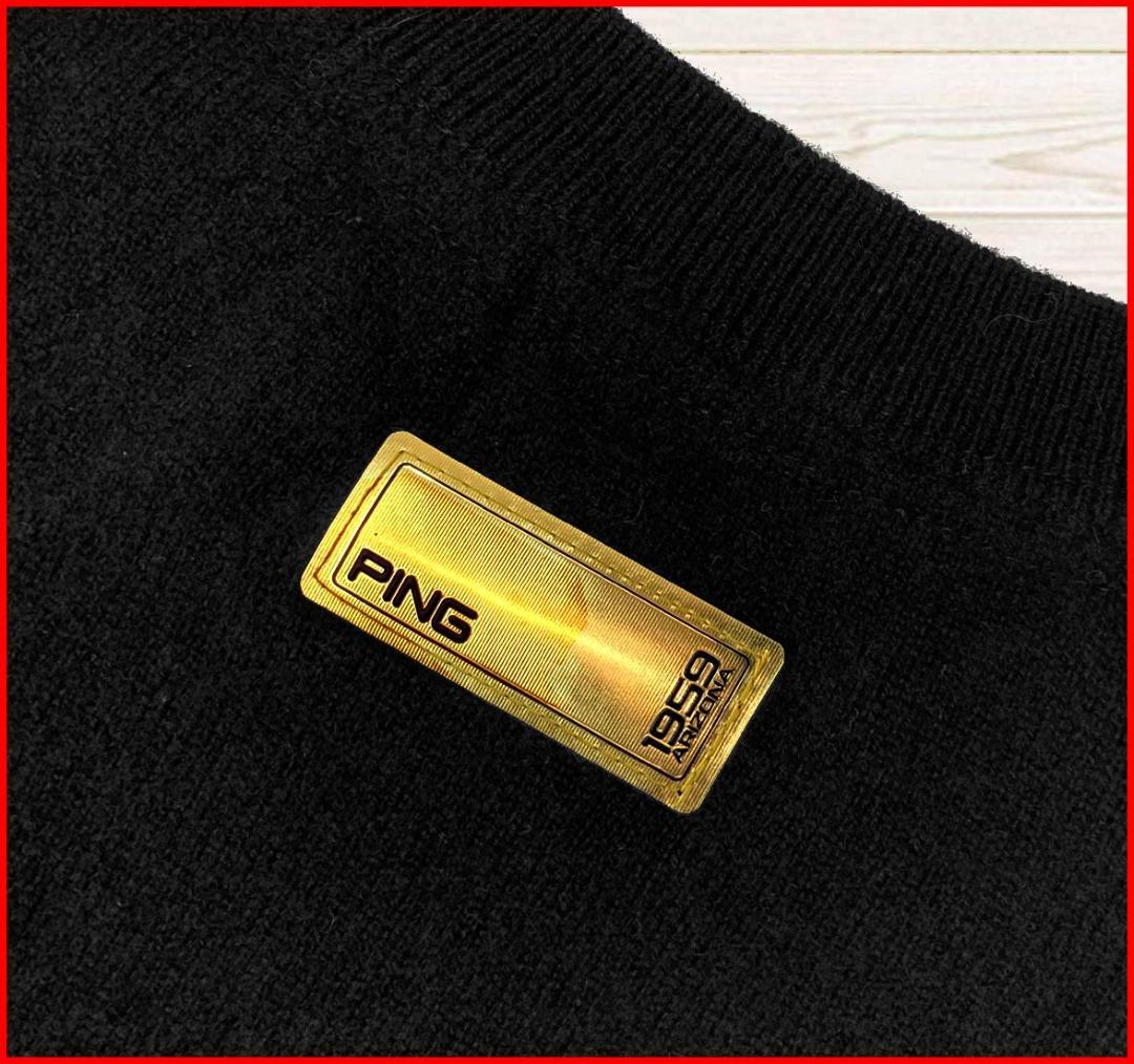 【新品】ピンゴルフニットGOLDラインジャカードカシミヤセータークルーネック黒S