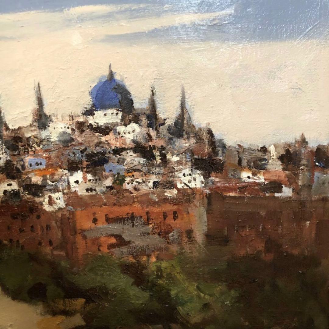 真作　油彩　的場信治作　セコビアの街の風景　購入者が説明読み購入金額決めて下さい