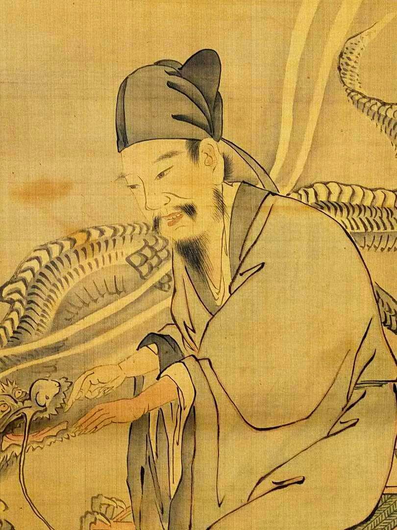 ♥【模写】　掛軸　松村呉春　龍と人物　桐箱付き　掛け軸　骨董品