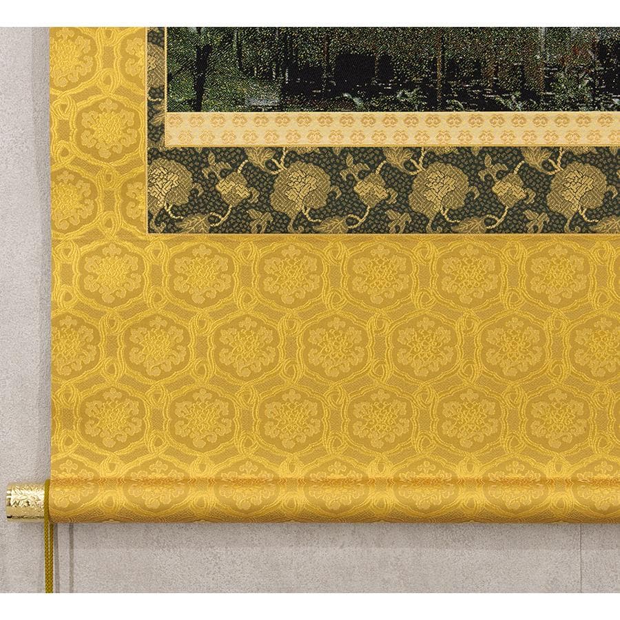 掛軸 西陣織 金糸織物「金閣寺 般若心経」掛軸 有馬頼底箱書き