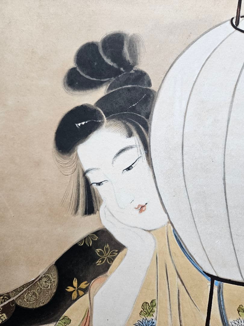 蕙養 『文読む美人図』 肉筆 大幅 浮世絵 紙本 彩色 額装