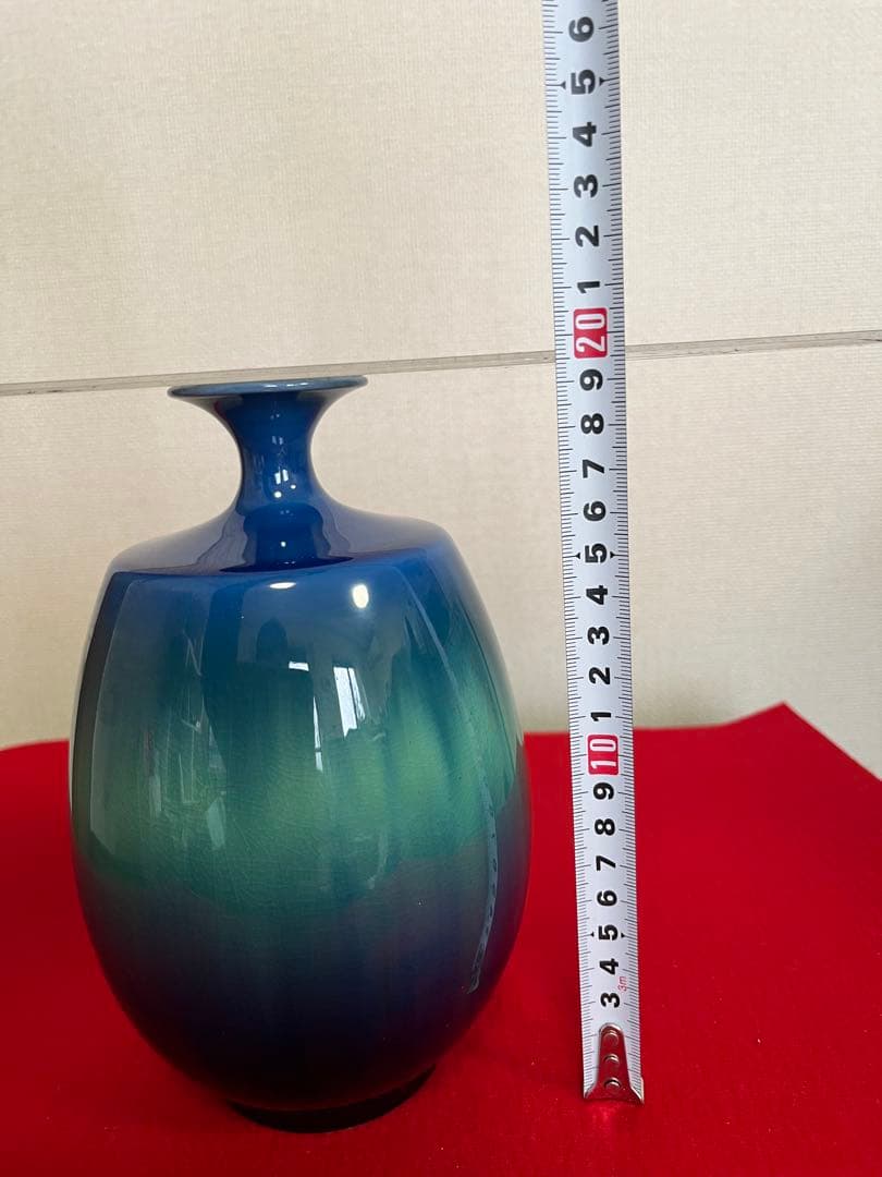 人間国宝 三代 徳田八十吉 碧明釉 壺 約19.5cm 管理T252 共箱陶歴