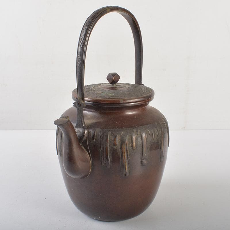 煎茶道具　唐銅　雨垂文様　水注　水次　銅瓶　合わせ箱　M　R6543