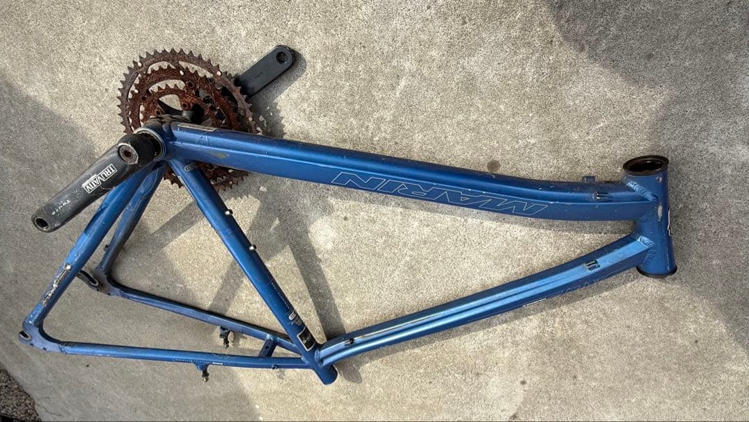 青いロードバイクフレーム 19インチ クランク付き