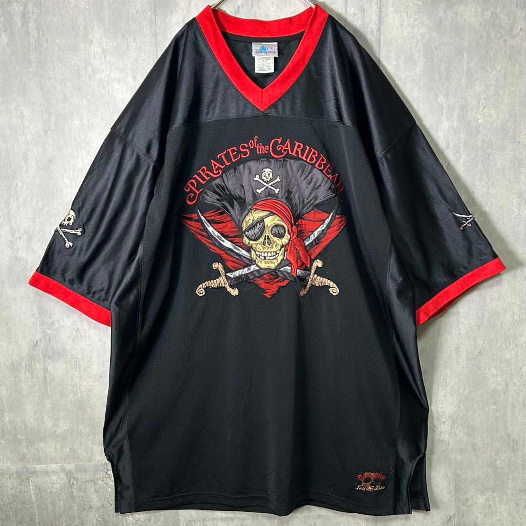入手困難 パイレーツオブカリビアン 刺繍 ゲームシャツ メッシュ 黒 リンガー