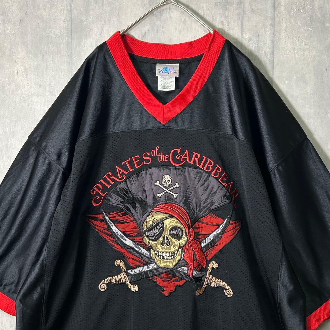入手困難 パイレーツオブカリビアン 刺繍 ゲームシャツ メッシュ 黒 リンガー