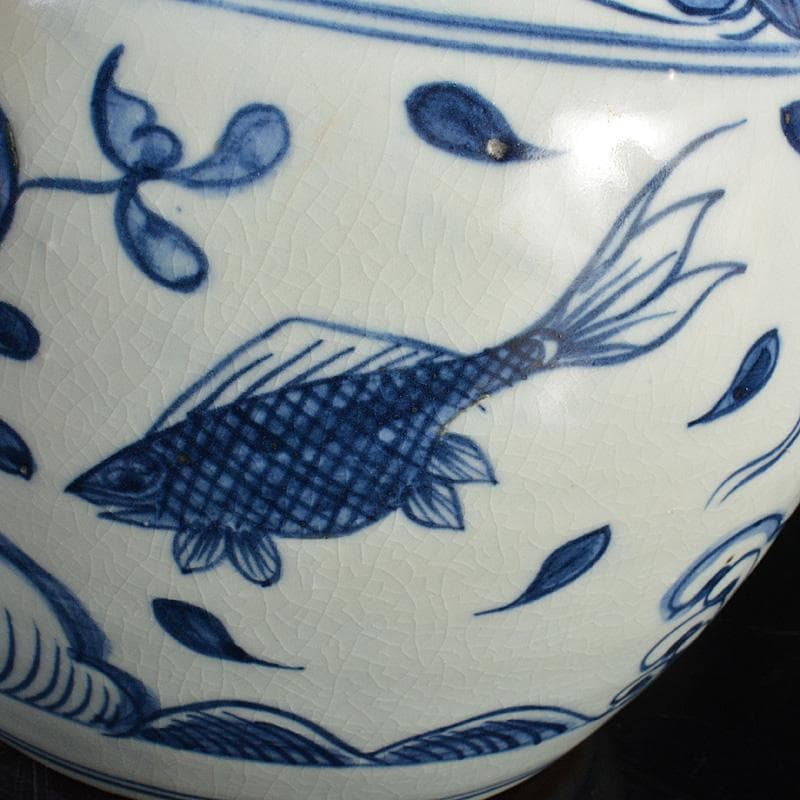 中国　青花　花卉魚波文瓶　壷　N　R5755