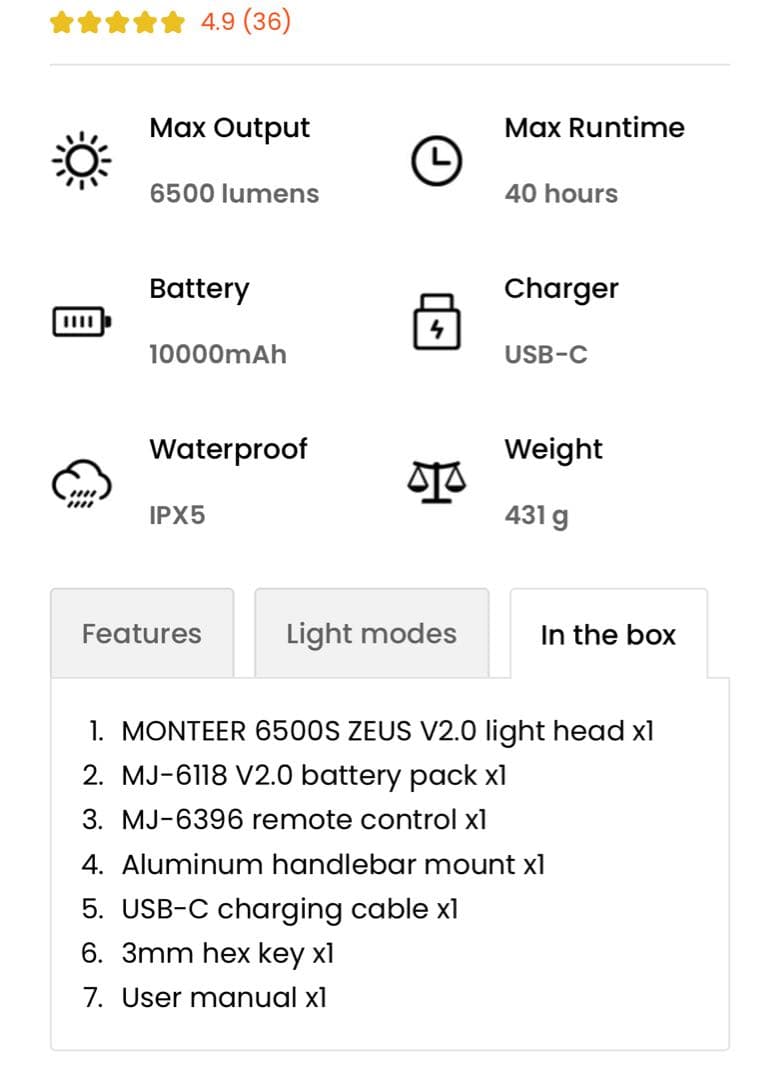 MAGICSHINE MONTEER 6500S 自転車用ライト20%OFF