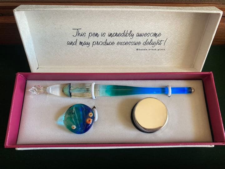 【トルコ・ガラスペン】ジェリーフィッシュ（緑・ミルフィオリペンレスト）