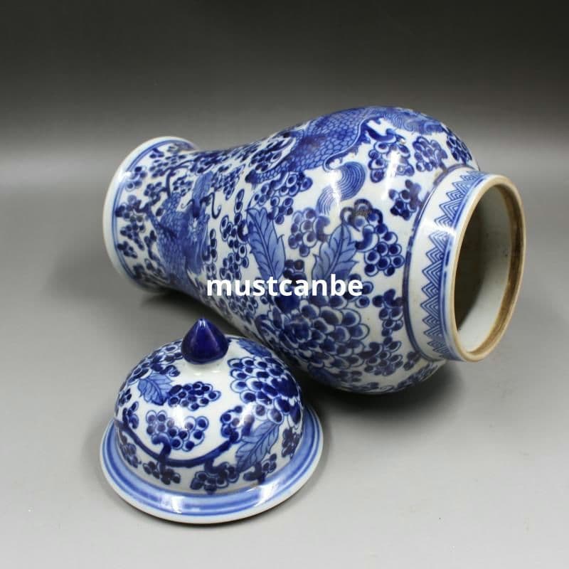 青花着花麒麟紋将軍壺 景徳鎮 陶磁器 装飾品 現代工芸品 美術品 置物