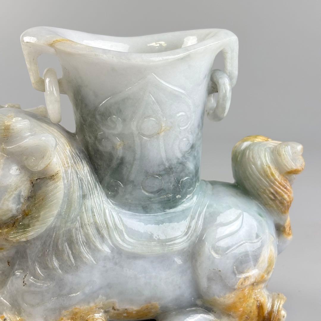 中国美術 翡翠 玉石 彫刻 獅子