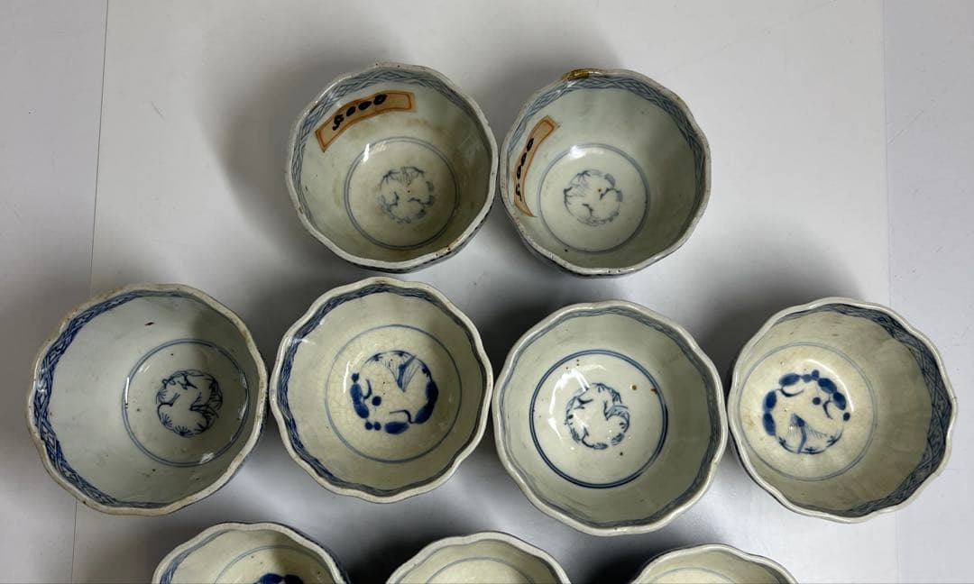 江戸後期　古伊万里　蛸唐草猪口等12客　東Y7-1208③トヒオサ