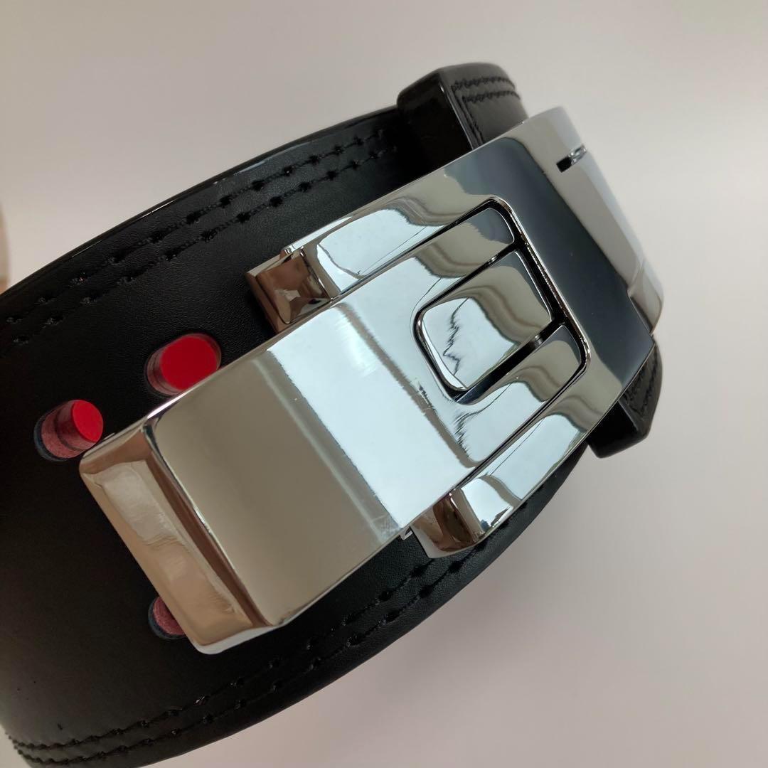 パワーベルト レバーアクション Mサイズ ワンタッチ可変式　黒×裏地赤×艶銀