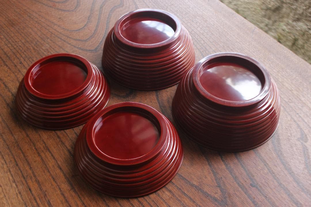 デッドストック！深みある糸目紅溜塗に極上稲穂福来雀蒔絵のお椀2点（検輪島塗雑煮椀