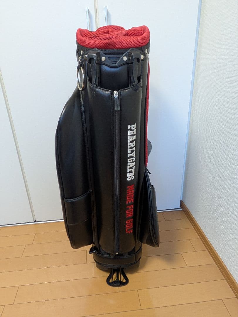 ​【訳あり特価】パーリーゲイツ キャディバッグ 赤×黒 ネームプレート付