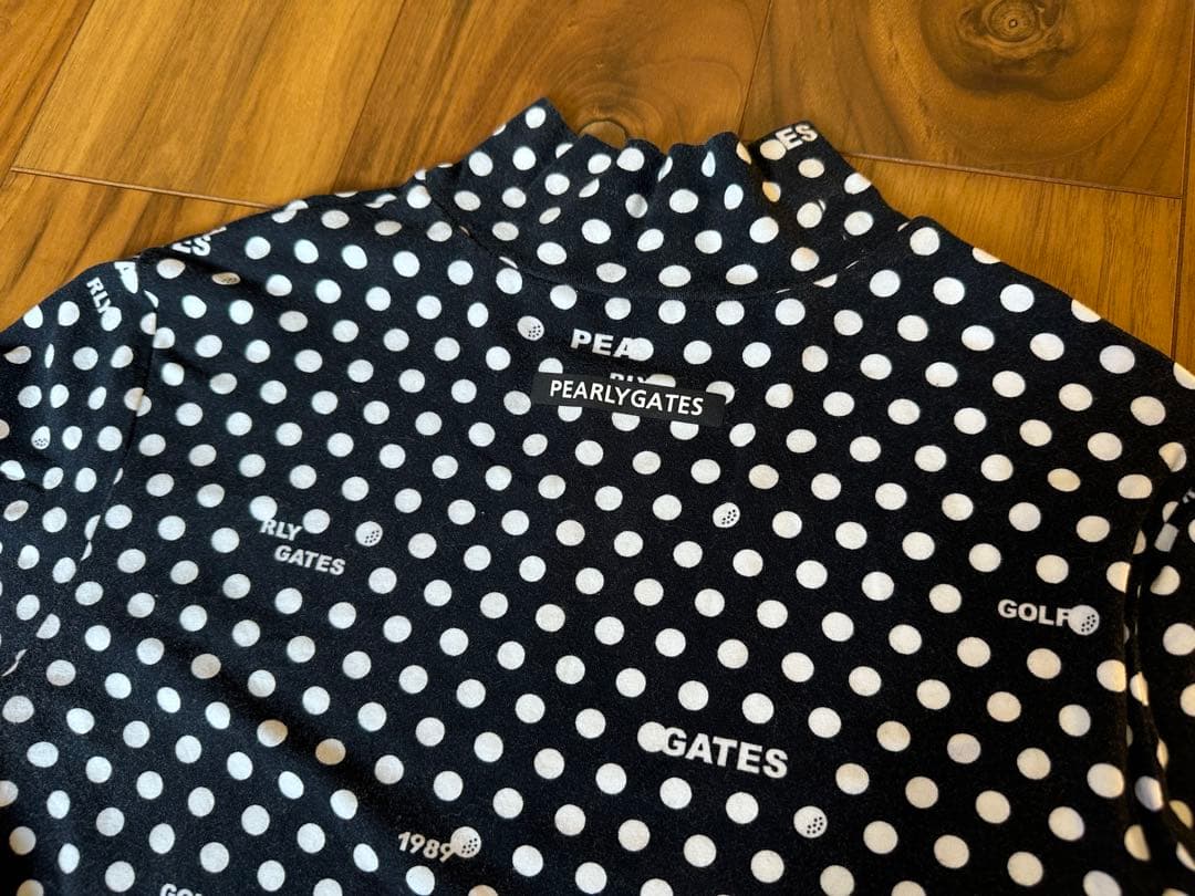 パーリーゲイツ　長袖モックネック　サイズ２　レディース　ドット　水玉　ネイビー