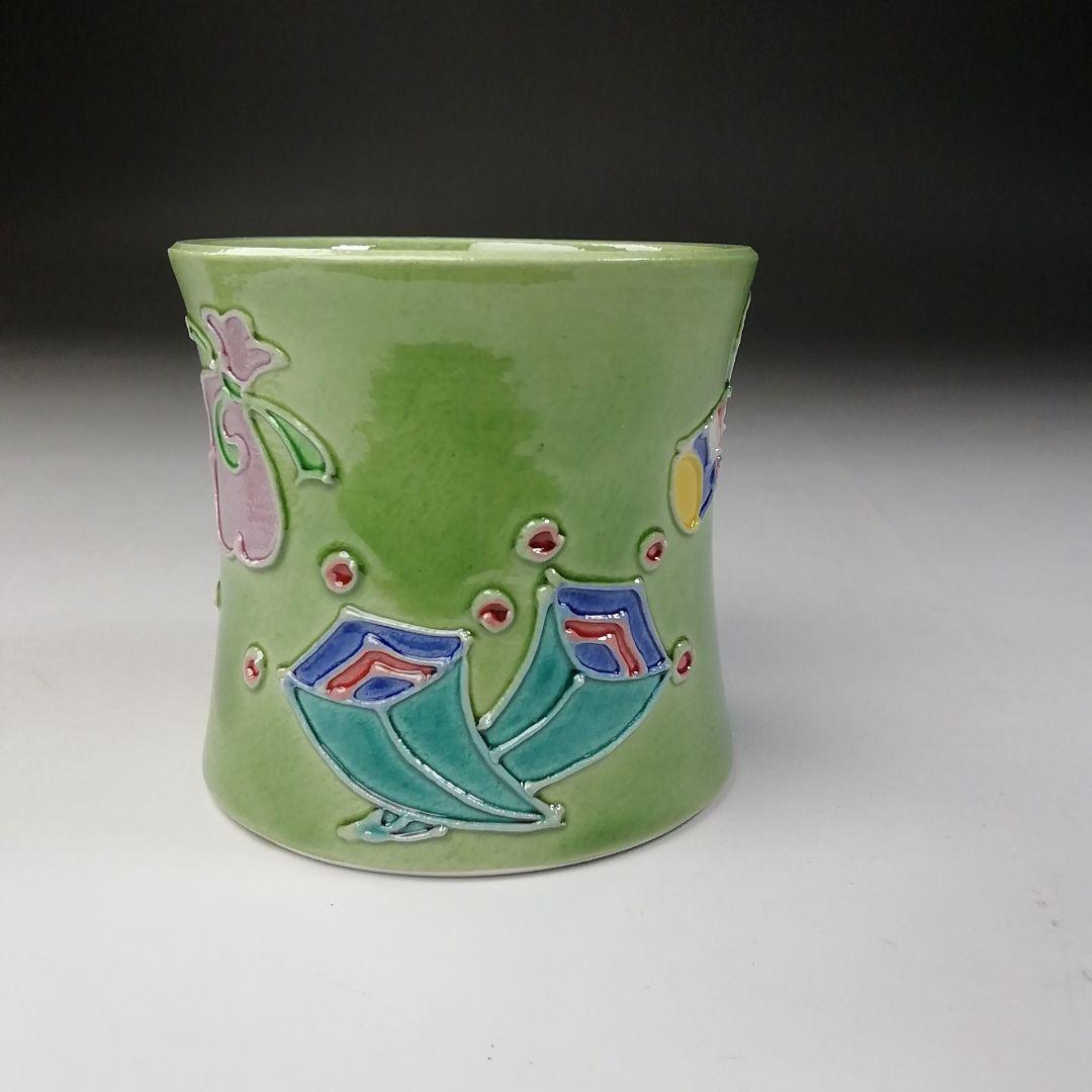 Ｔ６８５　蓋置　『淡緑交趾　宝尽し』『小松雅山 造』　共箱　茶道具