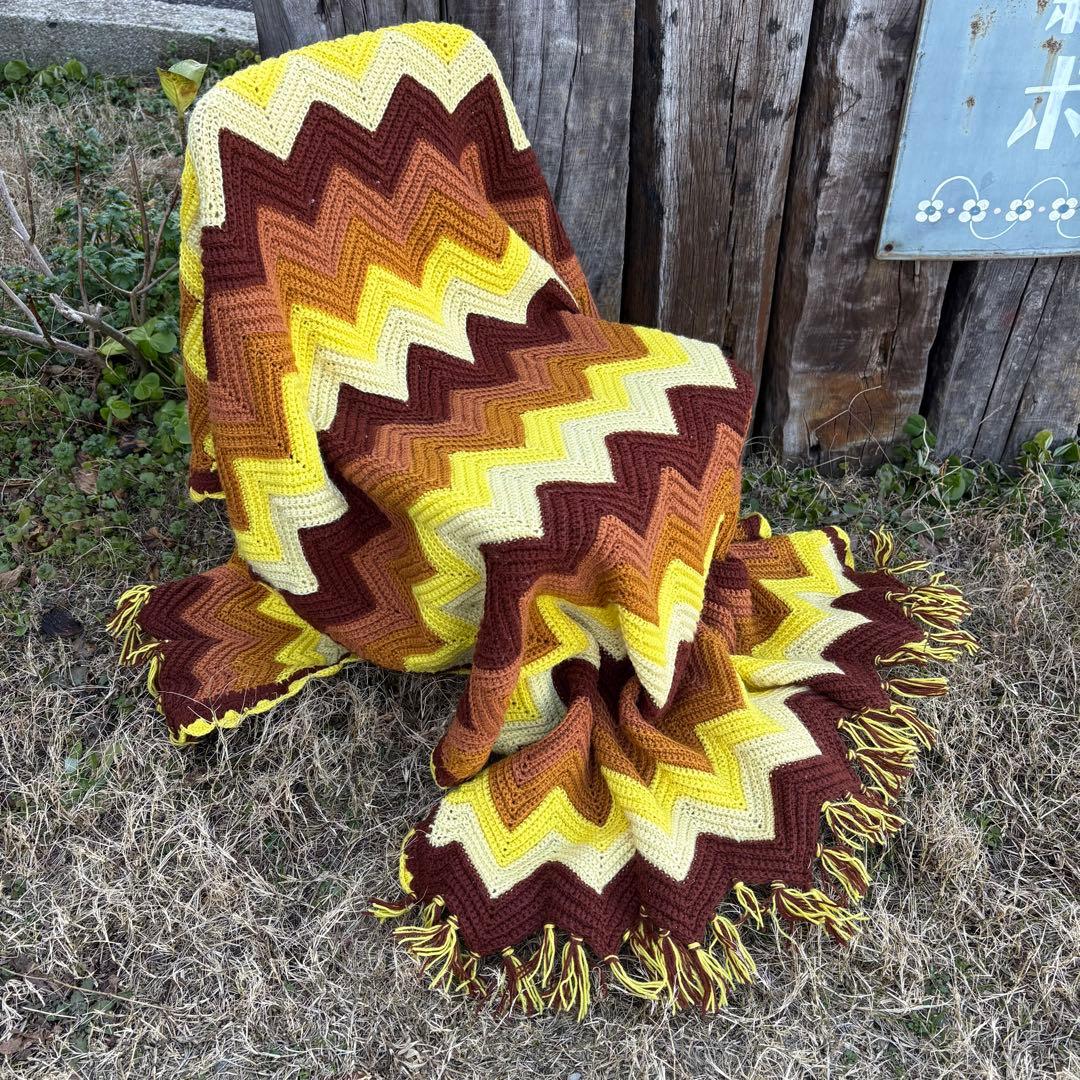 【USA vintage】グラニーブランケット ジグザグ ギザギザ アメリカ