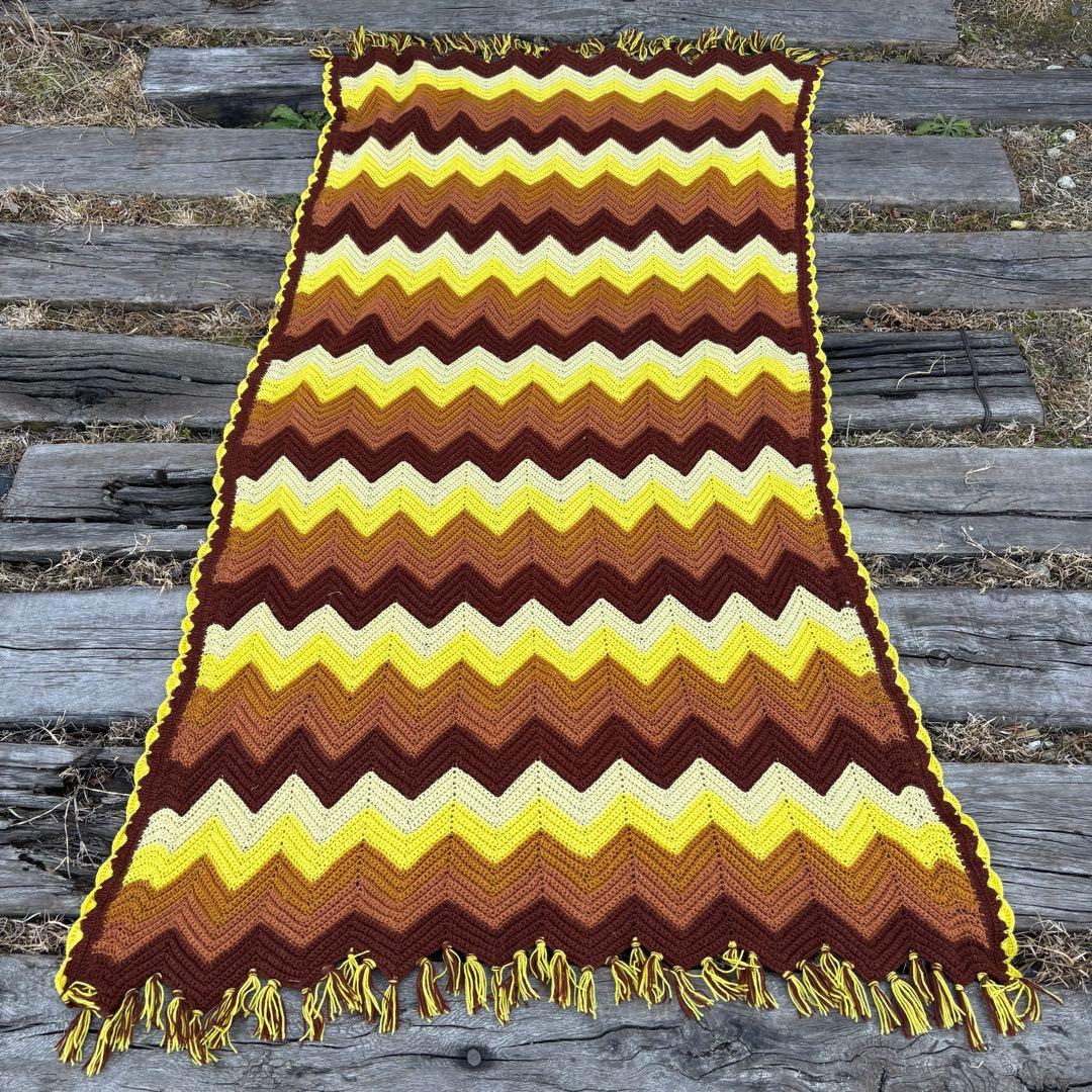 【USA vintage】グラニーブランケット ジグザグ ギザギザ アメリカ