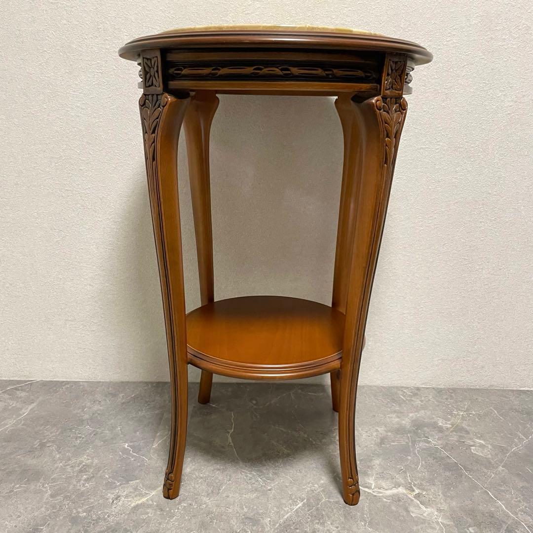 イタリア製　天板大理石　花台　サイドテーブル　木彫刻　飾り台　猫脚