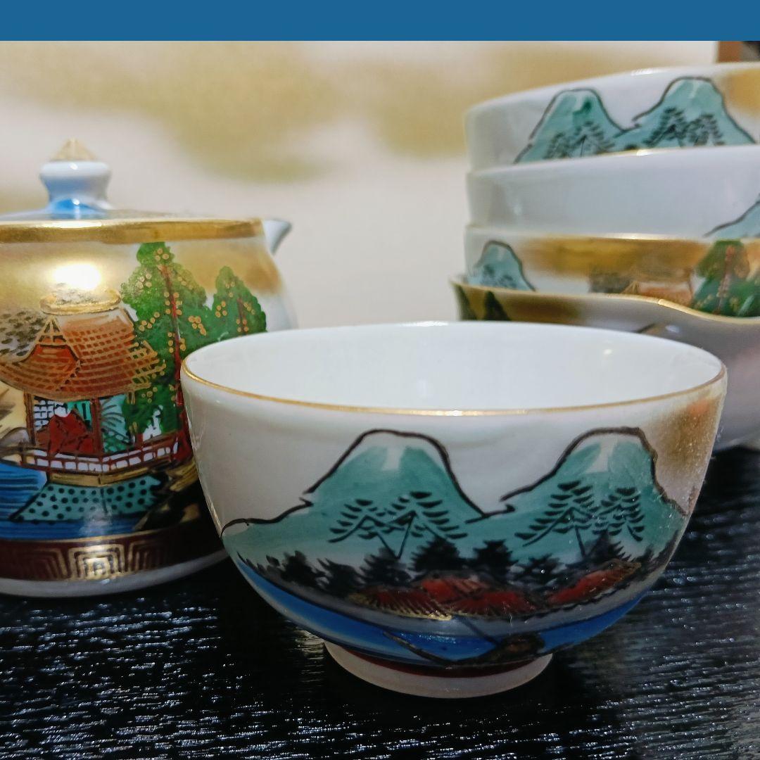 AL73 手付茶櫃と九谷焼茶器揃 茶托付 八角茶櫃 木製漆塗 美品